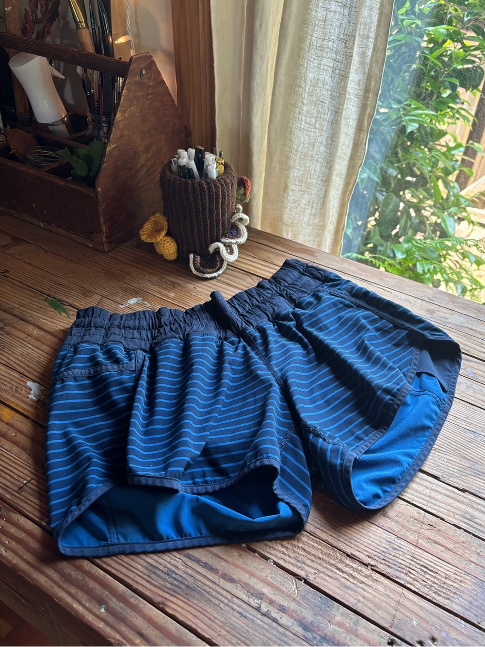 lululemon athletica Navy Blue Striped Athletic Shorts
